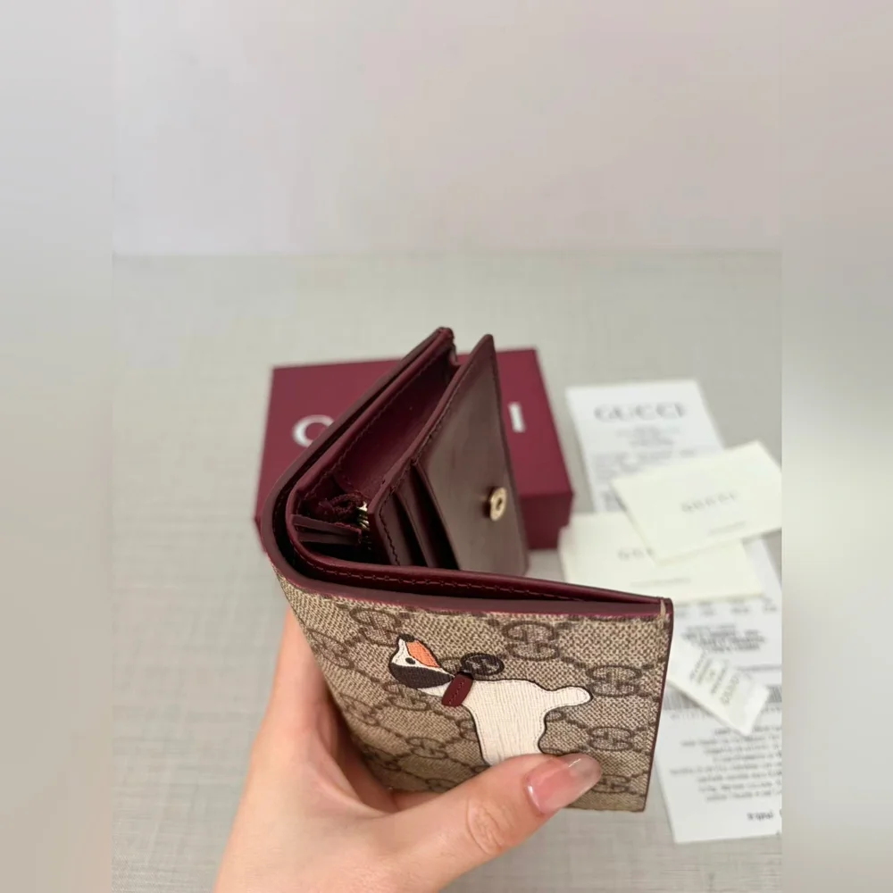 Gucci GG Supreme Dachshund Card Wallet - Beige/Brown